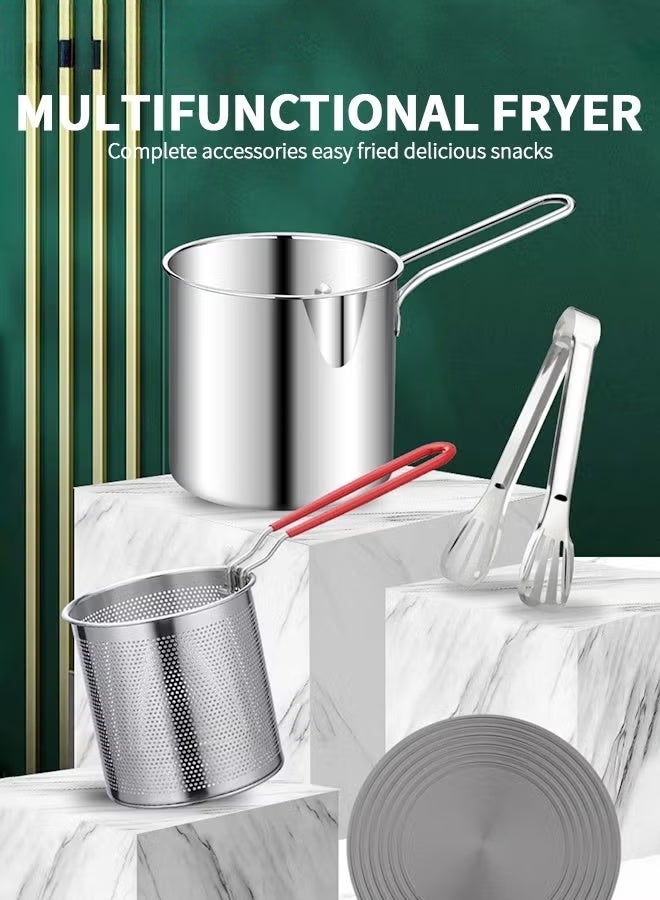 EETU Deep Fryer Pot,1.2L 304 Stainless Steel Japanese Style Fryer Pan With Oil Filter Mesh,Lid And Clip,Non Stick Fryer Uniform Heating For General Purpose Gas Stove,4PCS - Image 2